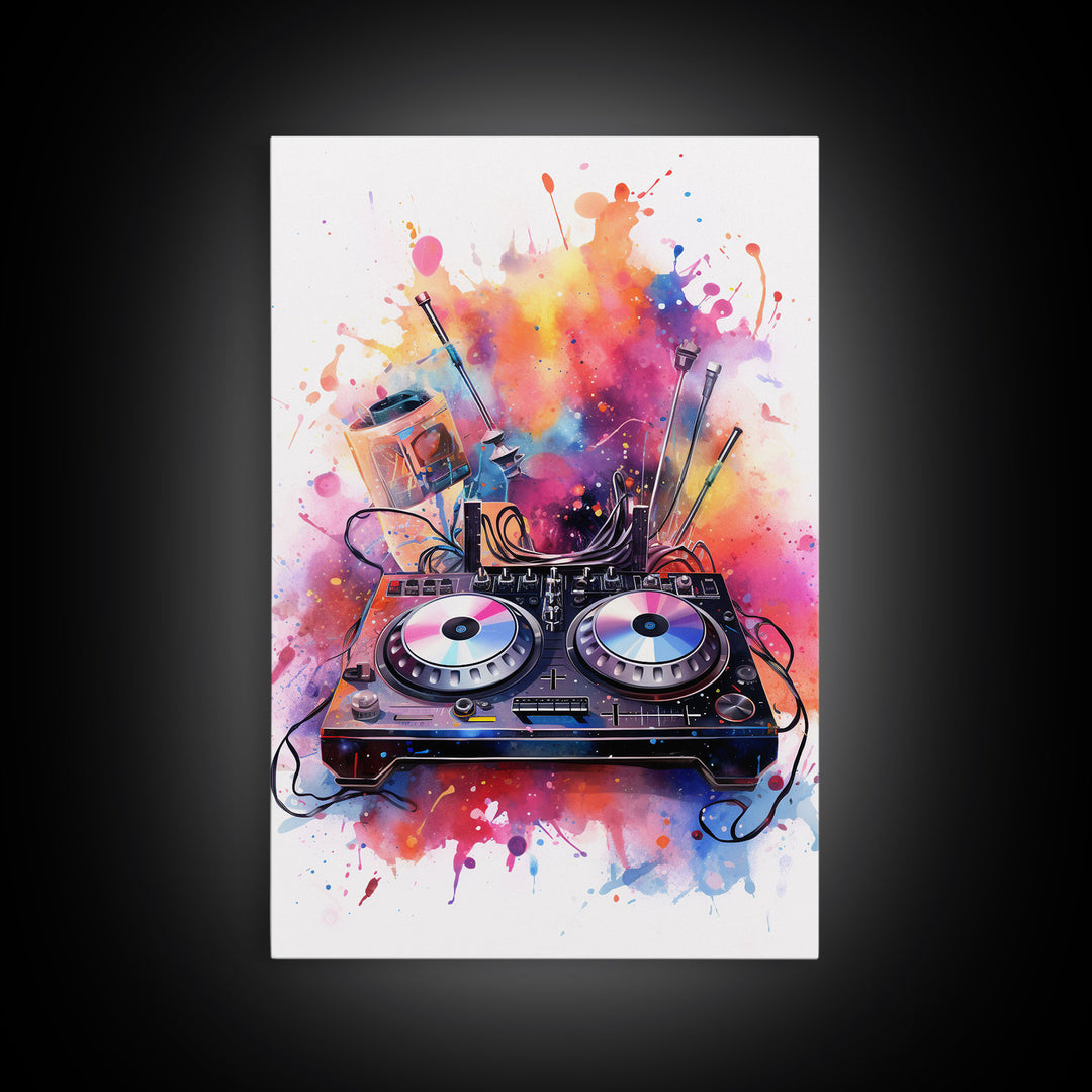 Two Turn Tables, DJ Art, Disc Jockey Decor, Music Studio Decor, Framed Canvas Print