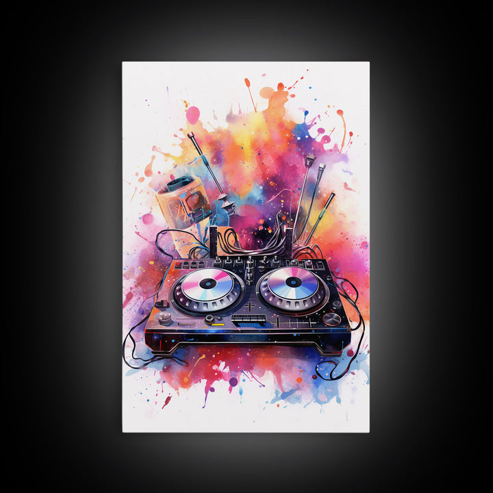 Two Turn Tables, DJ Art, Disc Jockey Decor, Music Studio Decor, Framed Canvas Print
