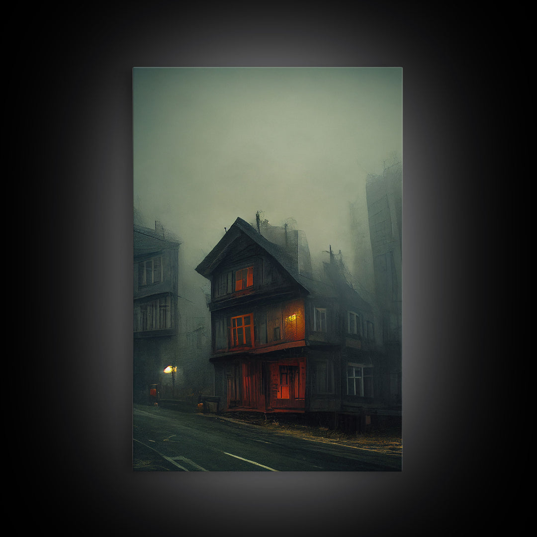 Spooky gloomy wall art, haunted house art, canvas print