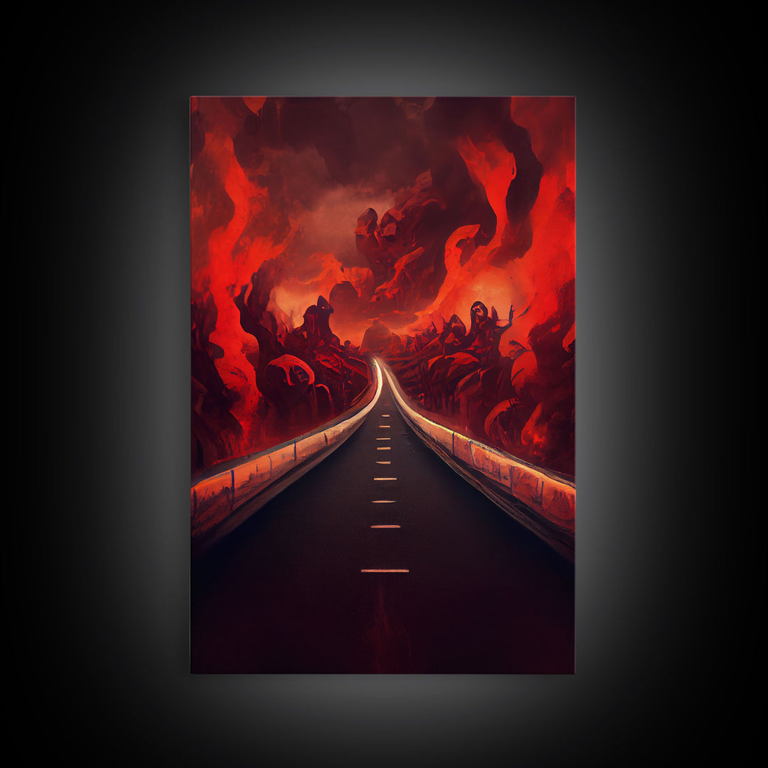 Highway to Hell, canvas print, Halloween wall art, spooky home decor