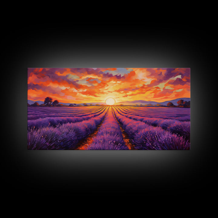 Lavender Fields, Framed Canvas Print, Purple Art, Southwestern Decor, Farmhouse Art, Centerpiece Art, Digital Wall Art, Landacape Painting