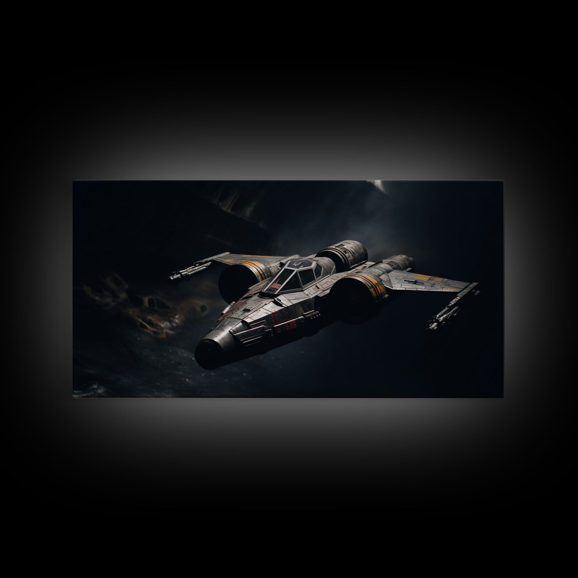 The Star Fighter, Cool Scifi Wall Art, Scifi Art, Framed Canvas Print, Gull Wing Space Ship, Unique Art, Alien Wall Art, Space Ship Art