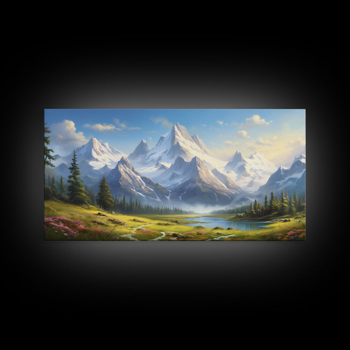 Mount Rainier, Gallery Wall Art, Framed Canvas Print, Original Oil Painting Reproduction Print, Landscape Art, Guest Room Decor