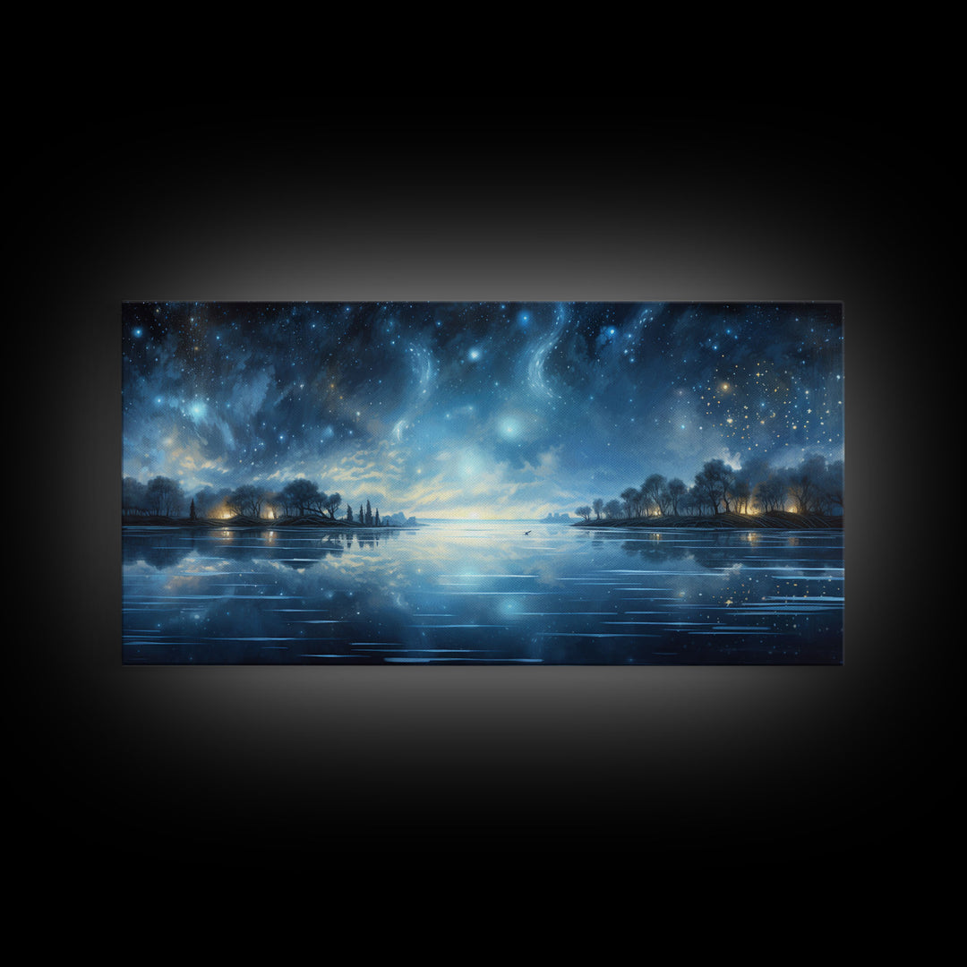 Starry Night Sky, Framed Canvas Print, Beautiful Oil Painting, Minimalist / Boho Style Wall Decor, Cool Wall Art, Unique Gift Idea