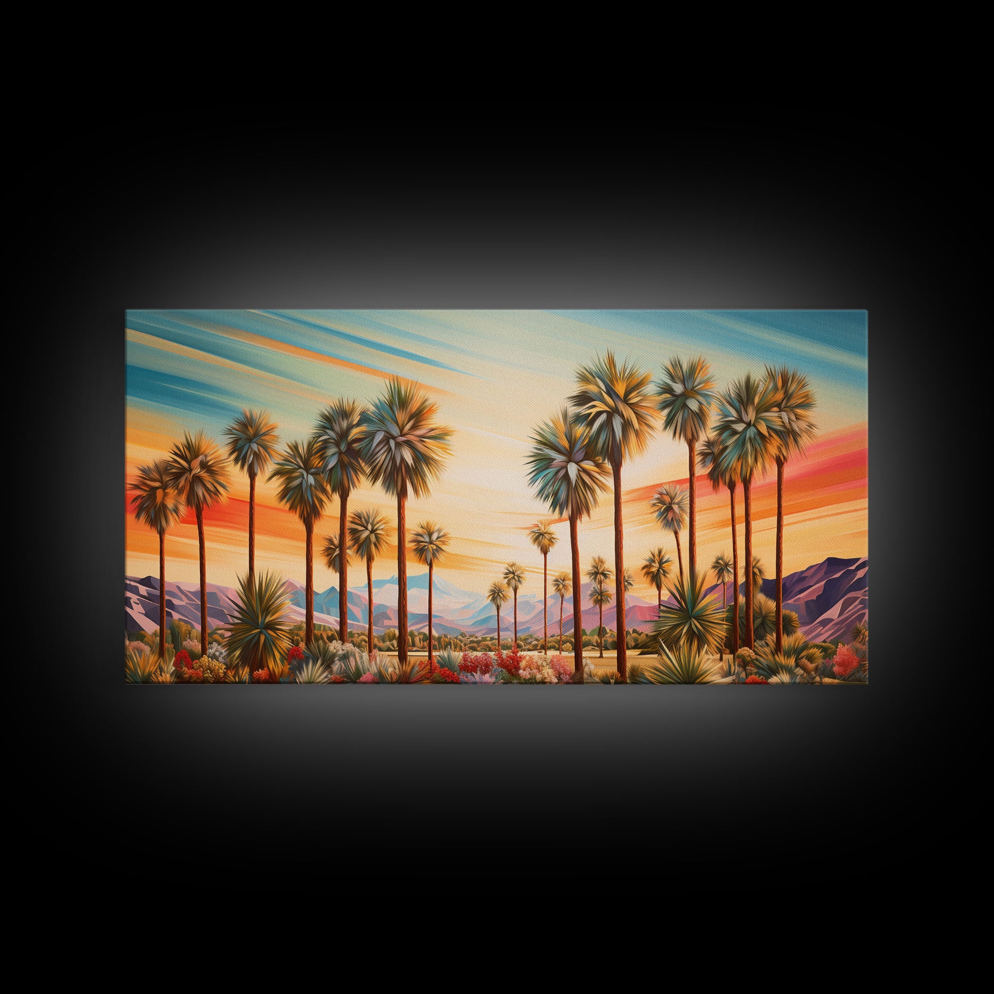 Desert Landscape, Palm Tree Wall Art, Sunset Wall Print, Panoramic Art, Wall Art, Canvas Art, Landscape Art, Thank You Gift, Home Décor