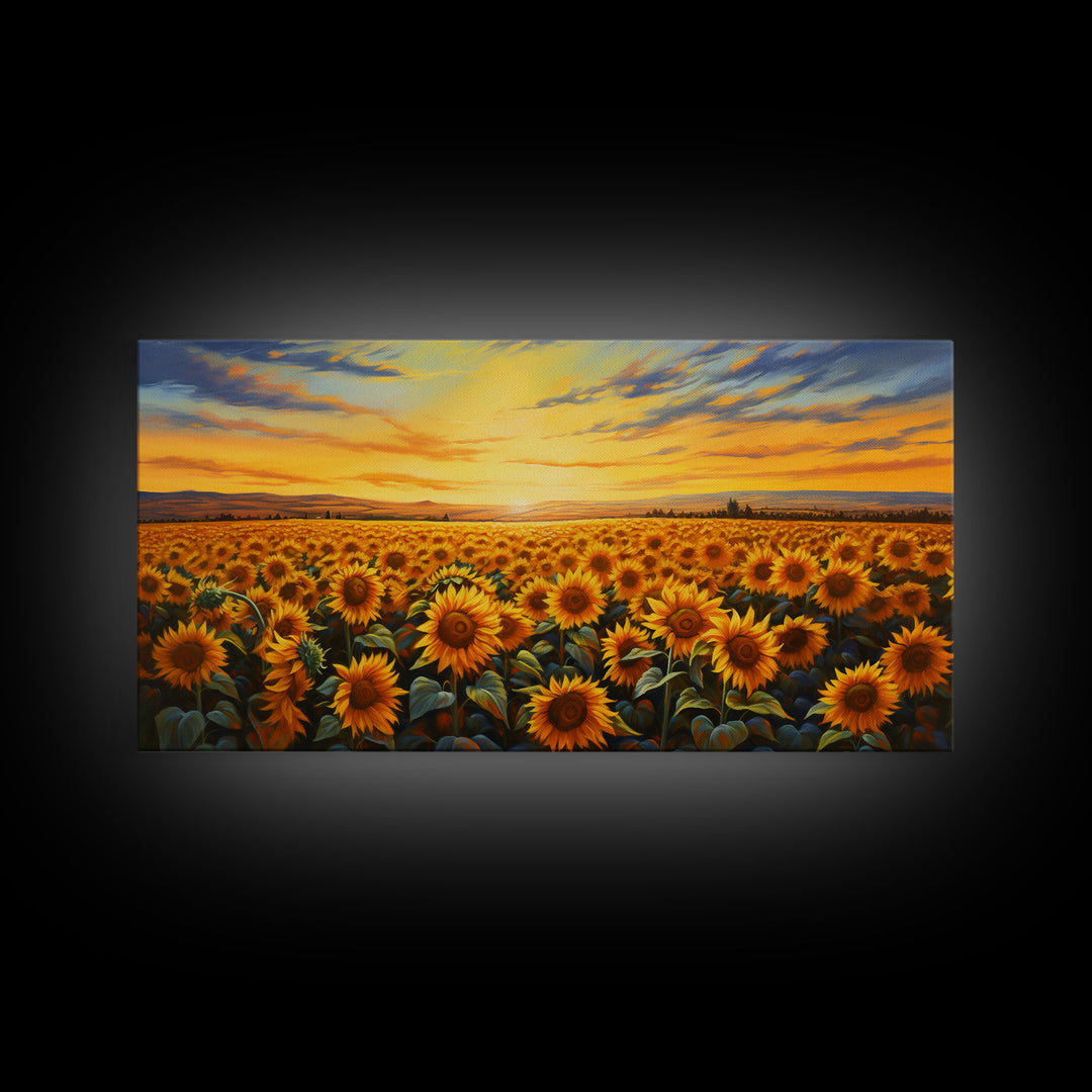 Sunflowers Wall Art, Sunset Wall Art, Yellow Flower Art, Field Of Flowers, Panoramic Art, Wall Art, Canvas Art, Landscape Art, Country Decor