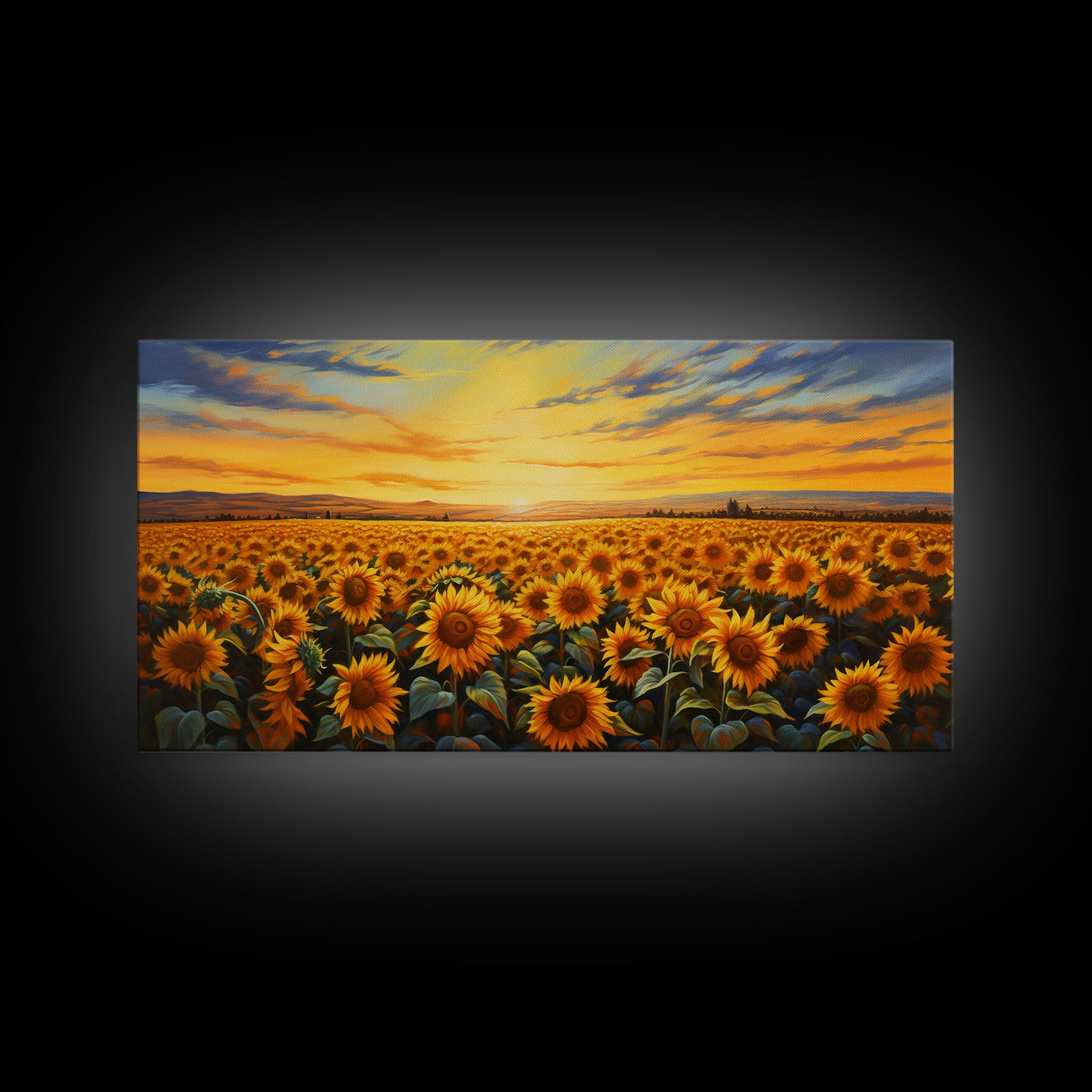 Sunflowers Wall Art, Sunset Wall Art, Yellow Flower Art, Field Of Flowers, Panoramic Art, Wall Art, Canvas Art, Landscape Art, Country Decor