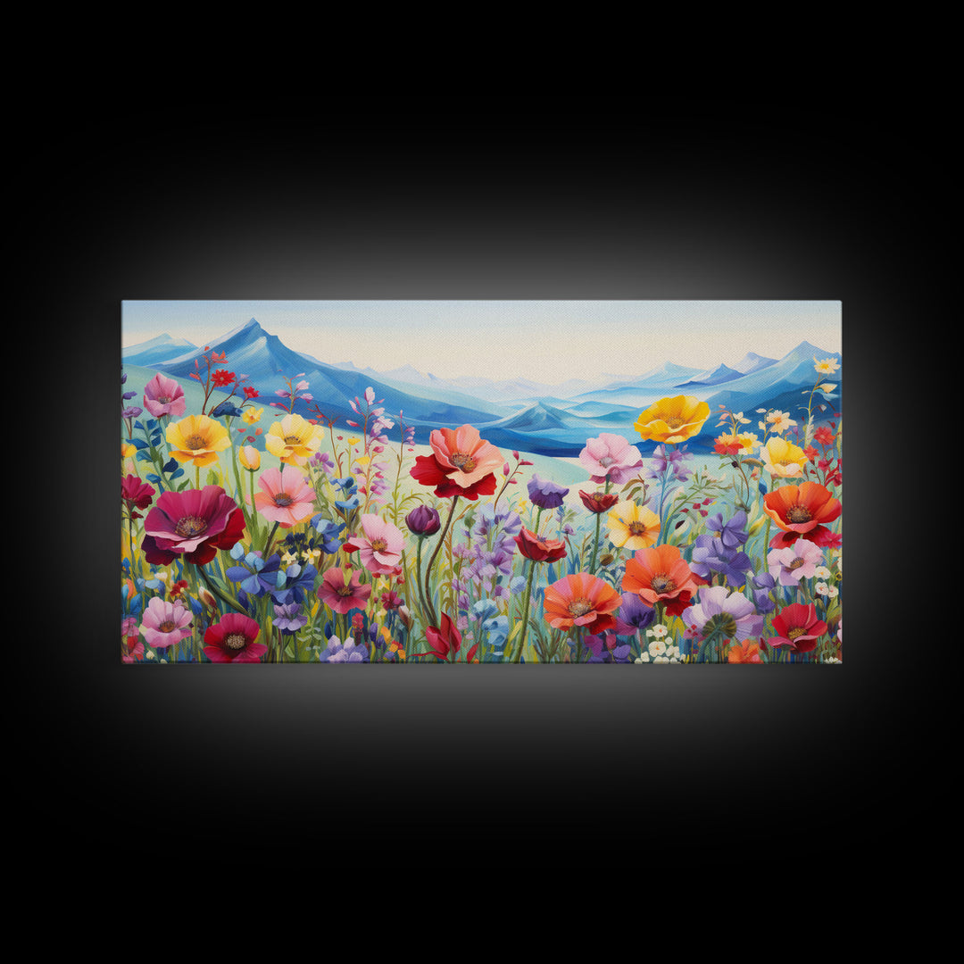 Pansies Wall Art, Spring Meadow Print, Wildflower Meadow, Panoramic Art, Wall Art, Canvas Art, Landscape Art, New Home Gift, Above Bed Decor