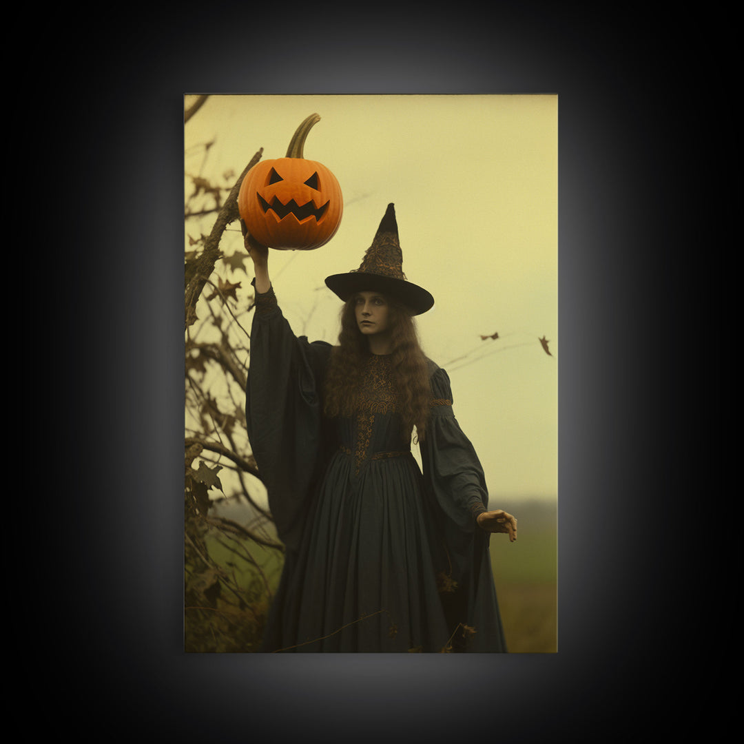 The Witch, Spooky Victorian Witch Photography Daguerreotype, Tin Type, Framed Canvas Print, Victorian Witches, Halloween Decor