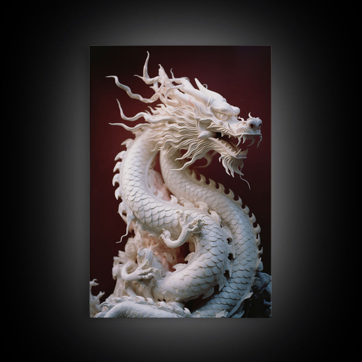 Dragon Art, Sculpture Wall Art, Asian Decor, Canvas Print, Wall Art, Vertical Print, Gift For Couples, Dorm Room Art, Living Room Prints