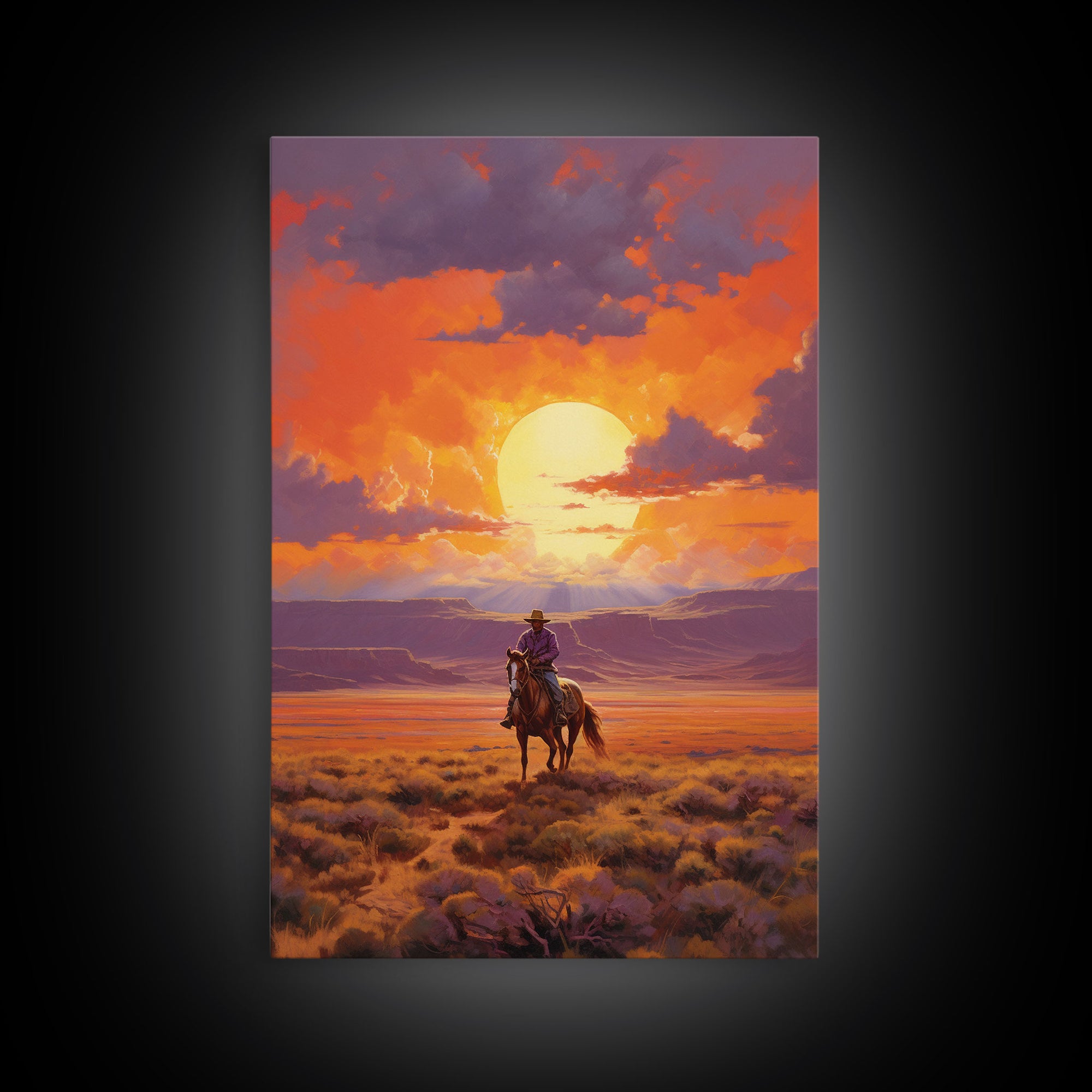 Cowboy Wall Art, Western Decor, Sunset Wall Art, Desert Art, Canvas Print, Wall Art, Vertical Art, Boys Bedroom Decor, Ranch Wall Art