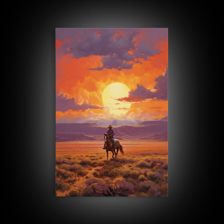 Cowboy Wall Art, Western Decor, Sunset Wall Art, Desert Art, Canvas Print, Wall Art, Vertical Art, Boys Bedroom Decor, Ranch Wall Art