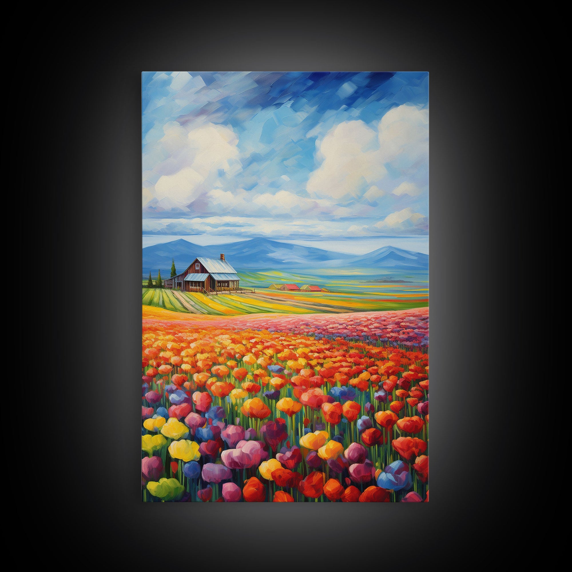 Flower Farm Wall Art, Tulip Field, Countryside Wall Print, Canvas Print, Wall Art, Vertical Art, Gifts For Grandma, Tiny House Decor