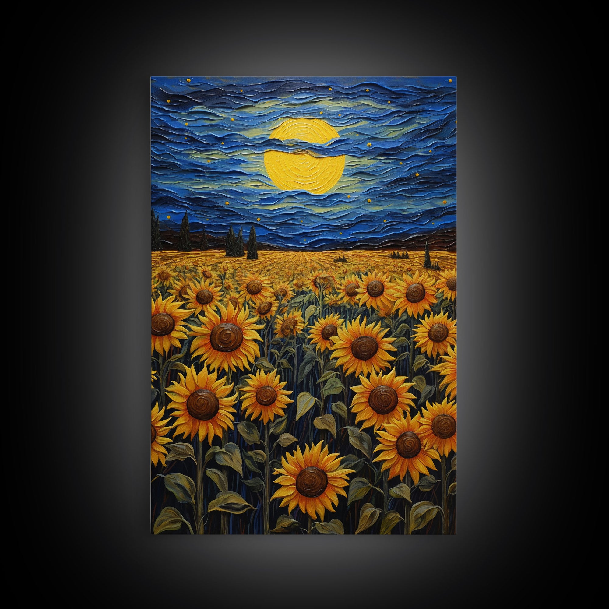 Sunflowers Wall Art, Wildflower Meadow, Starry Night, Canvas Print, Wall Art, Vertical Art, Above Couch Wall Art, Retirement Gifts, RV Decor