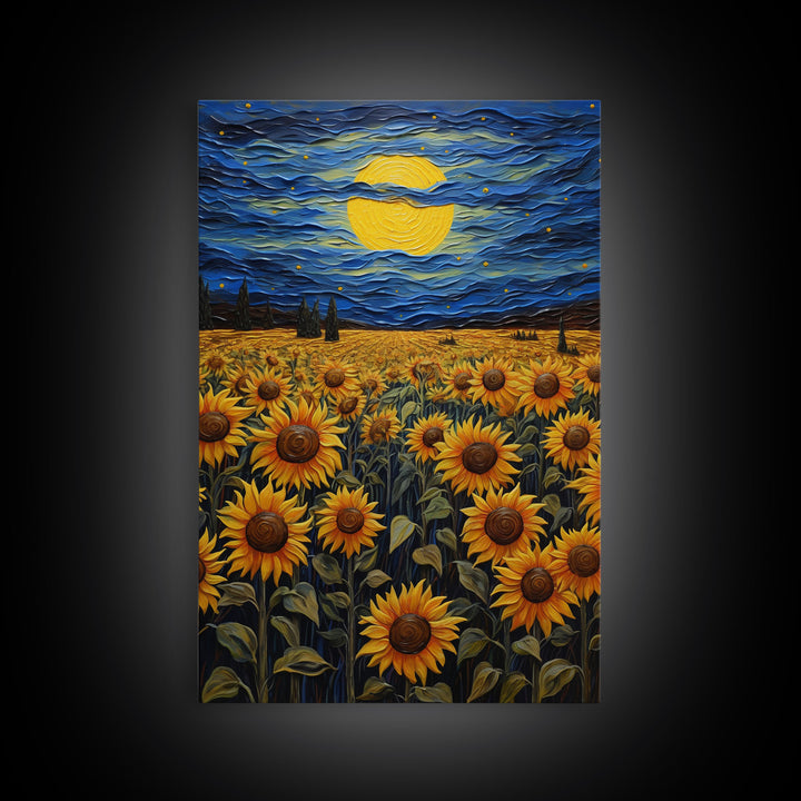 Sunflowers Wall Art, Wildflower Meadow, Starry Night, Canvas Print, Wall Art, Vertical Art, Above Couch Wall Art, Retirement Gifts, RV Decor