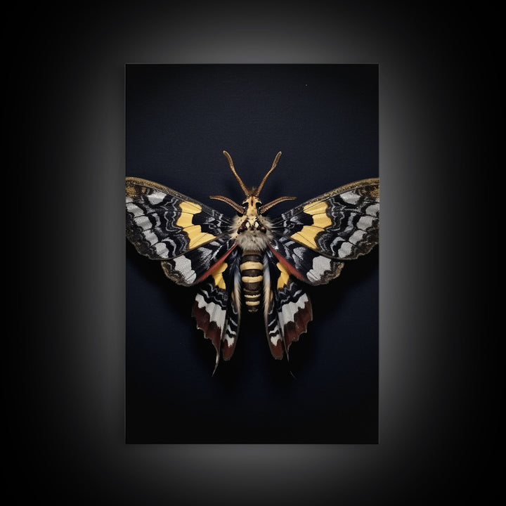 Framed Death Head Moth Canvas Print, Acherontia, Taxidermy Art, Dried Butterfly Print, Bug Wall Art Hanging Decor, Goth Art, Halloween Art