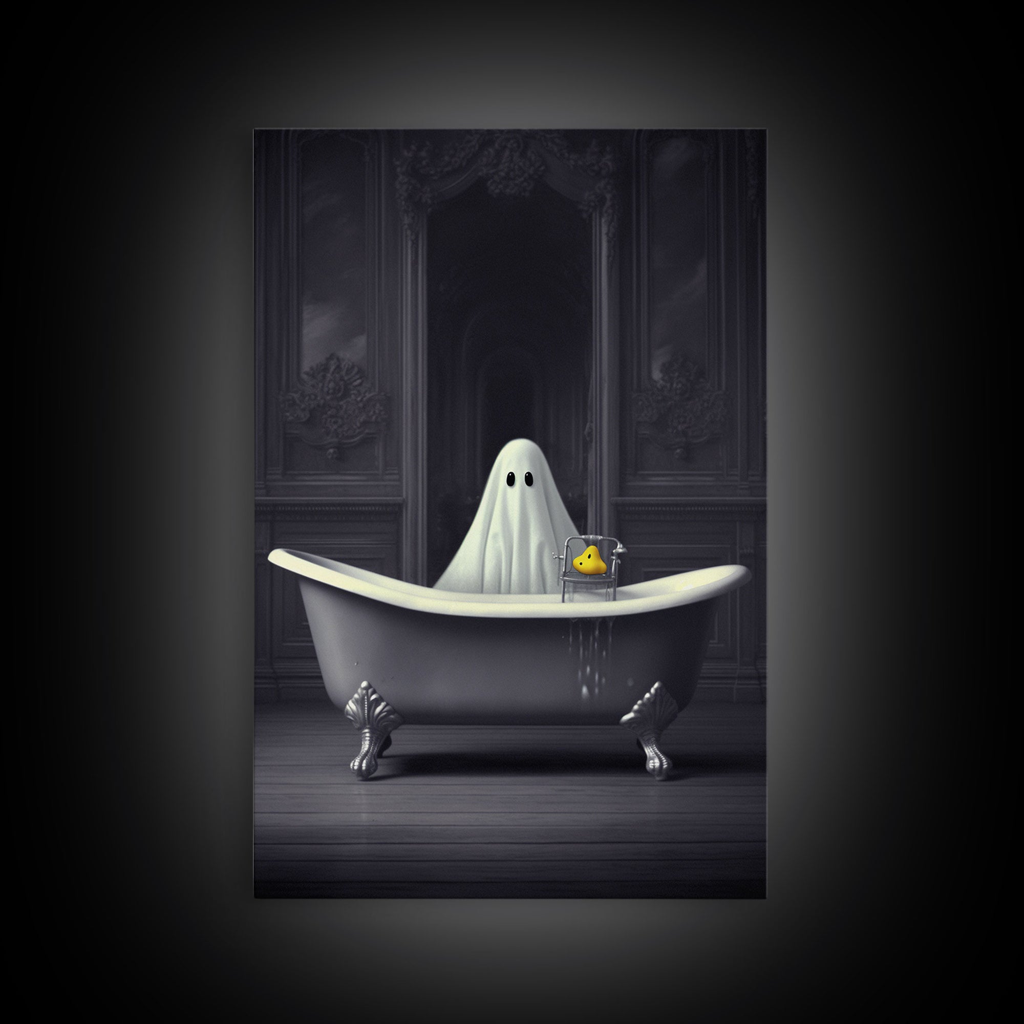 Ghost Bathroom Canvas, Dark Romantic Ghost Standing in Bathroom Creepy,  Ghost in the Bath tub Wall Art Halloween Canvas, Funny Halloween