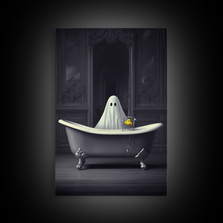 Ghost Bathroom Canvas, Dark Romantic Ghost Standing in Bathroom Creepy,  Ghost in the Bath tub Wall Art Halloween Canvas, Funny Halloween
