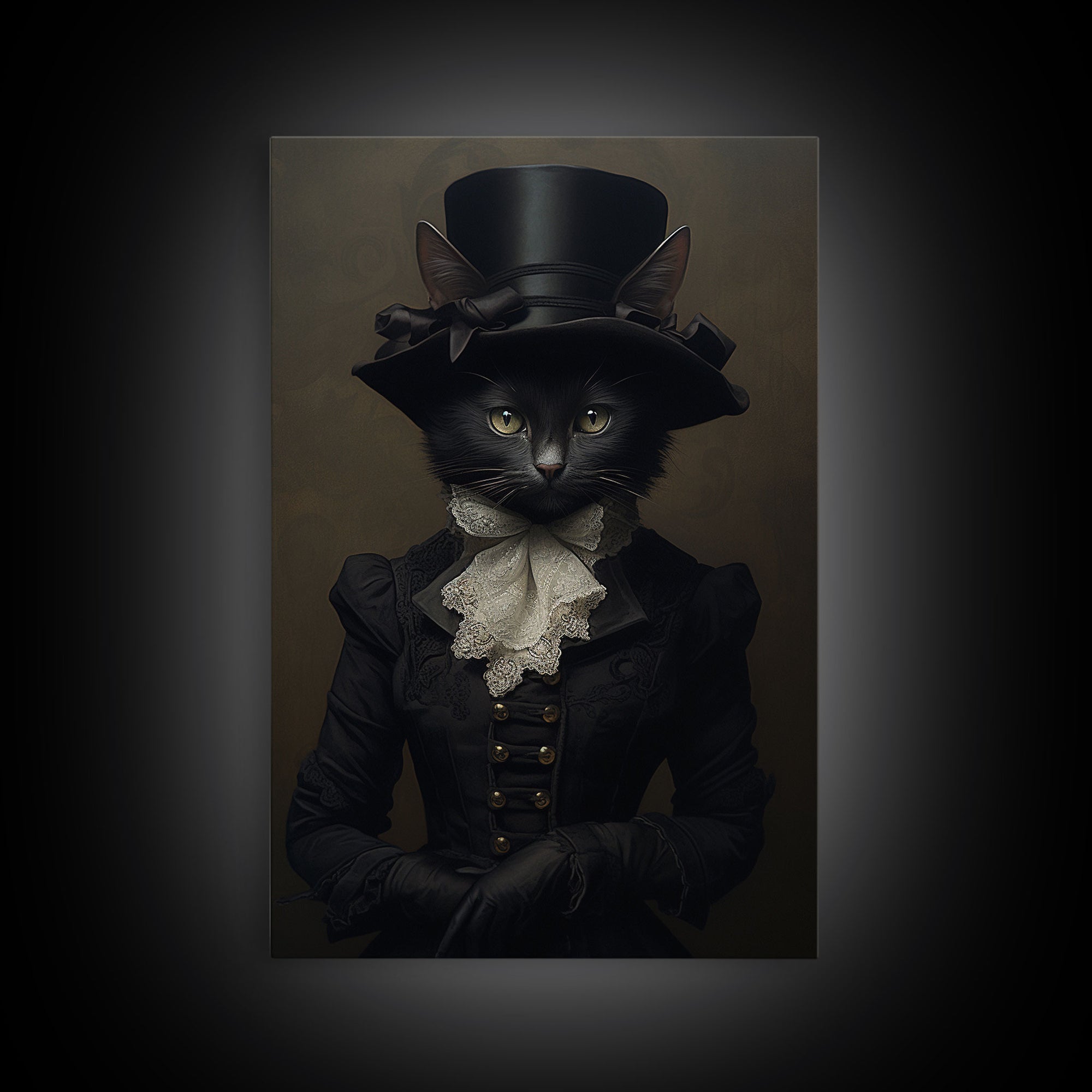 Cute Renaissance Cat, Black Cat Print, Goth Home Decor, Art Canvas Print, Dark Academia, Gothic Victorian, Halloween Decor, Witch Familiar