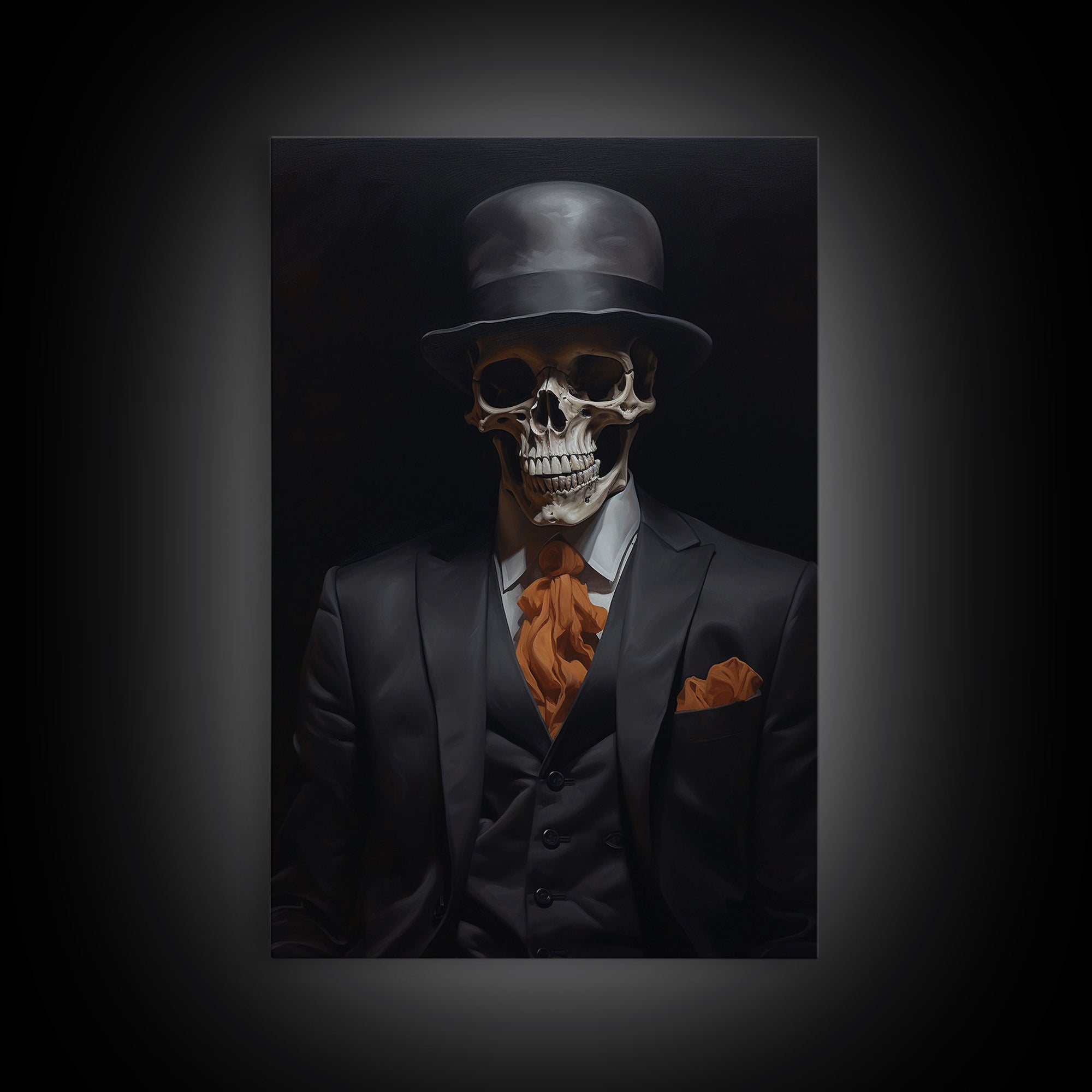 Spooky Skeleton Business Man, Halloween Art, Framed Canvas Print, Halloween Canvas, Skeleton Painting, Victorian Gothic Decor