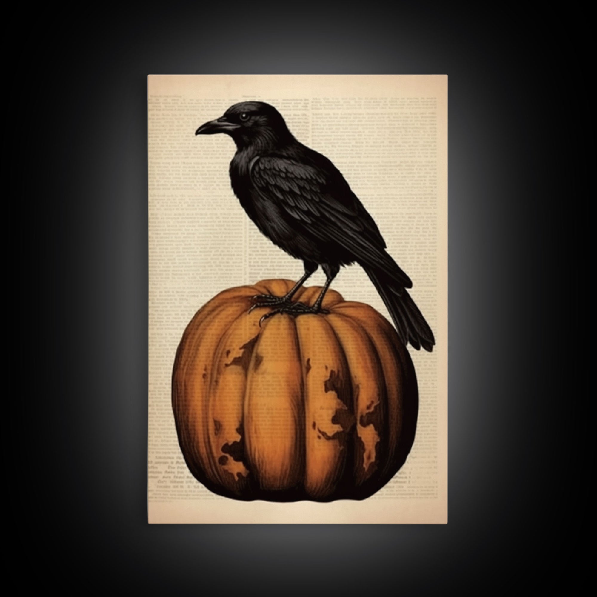 Vintage Halloween Prints, Halloween Decor, Crow / Raven Wall Art, Vintage Art Print Funny Halloween Print Art Vintage Raven Pumpkin Art