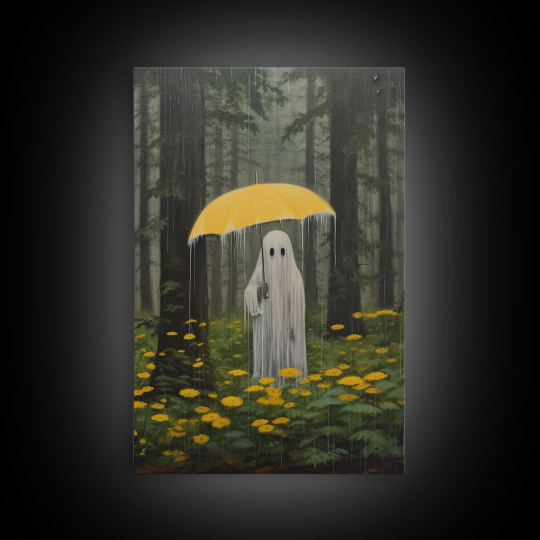 Ghost In The Rain, Vintage Canvas, Art Canvas Print, Dark Academia, Haunting Ghost, Halloween Decor, Dark Macabre Vintage Halloween Art