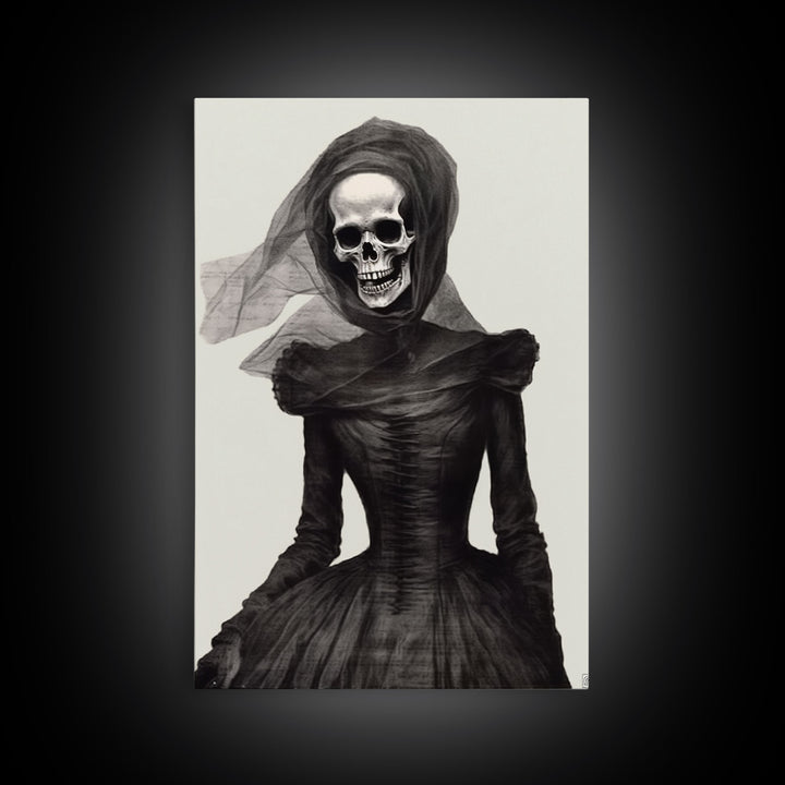 The Widow, Macabre Skeleton Painting, Halloween Canvas Print, Framed Canvas Wall Art, Horror Prints,  Dark Arts Skeleton Painting