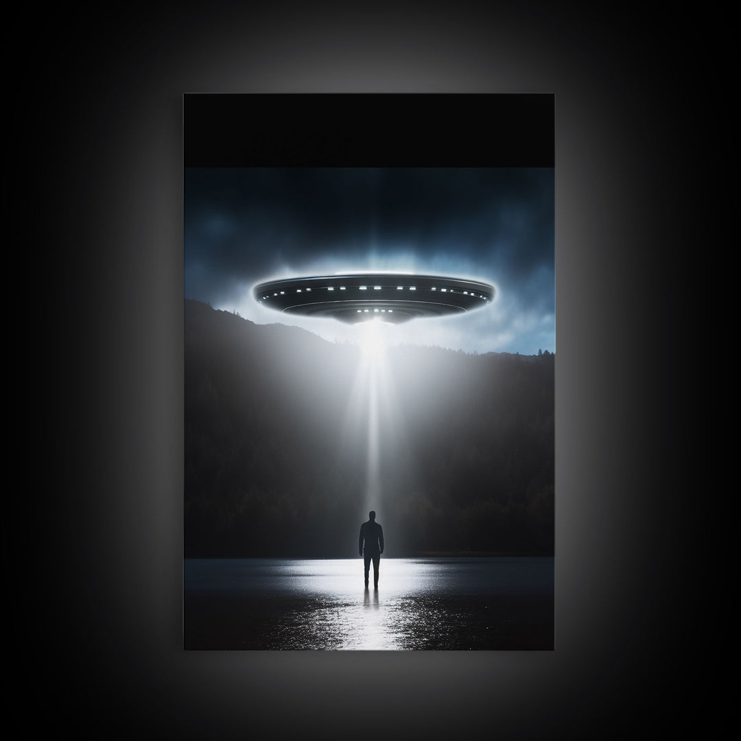 The Encounter, Framed Canvas Print, Scifi Canvas Art, UFO Photography