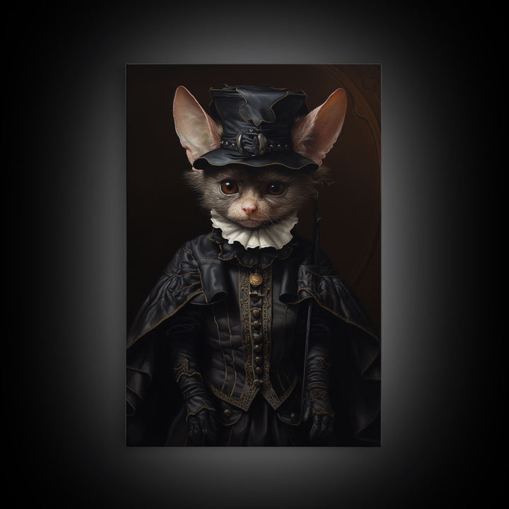 Cute Vampire Bat Painting, Vintage Canvas, Art Canvas Print, Dark Academia, Dracula, Halloween Decor, Goth Art, Victorian Bat Portrait