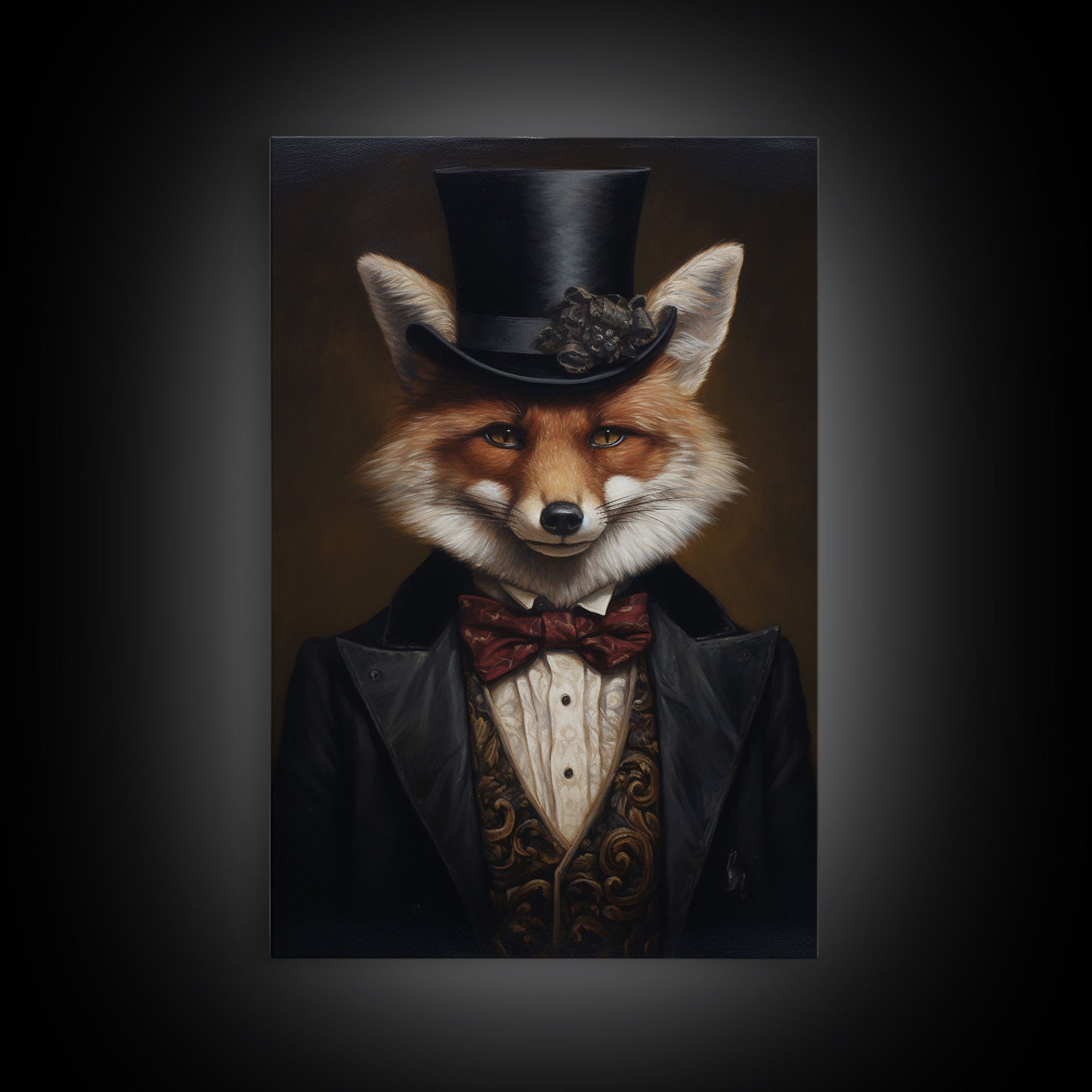 The Dapper Gentleman Business Fox, Framed Canvas or Canvas Print, Halloween Decor, Dark Academia, Funny Halloween Decorations