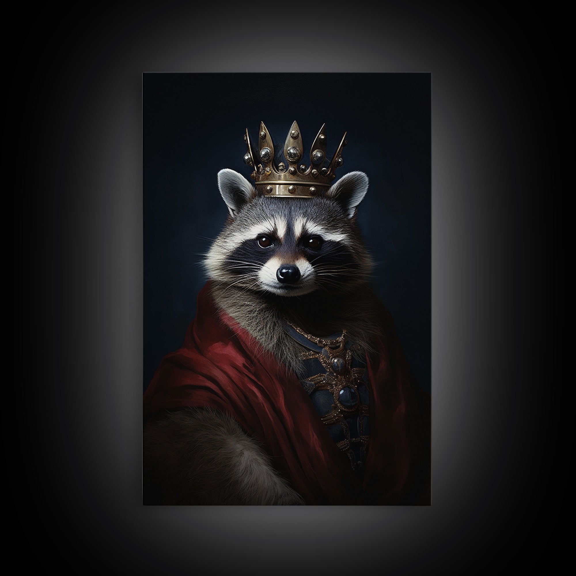 The King Of The Racoons, Framed Canvas Print Or Canvas, Victorian Animal Print Oil Painting, Funny Halloween Decor