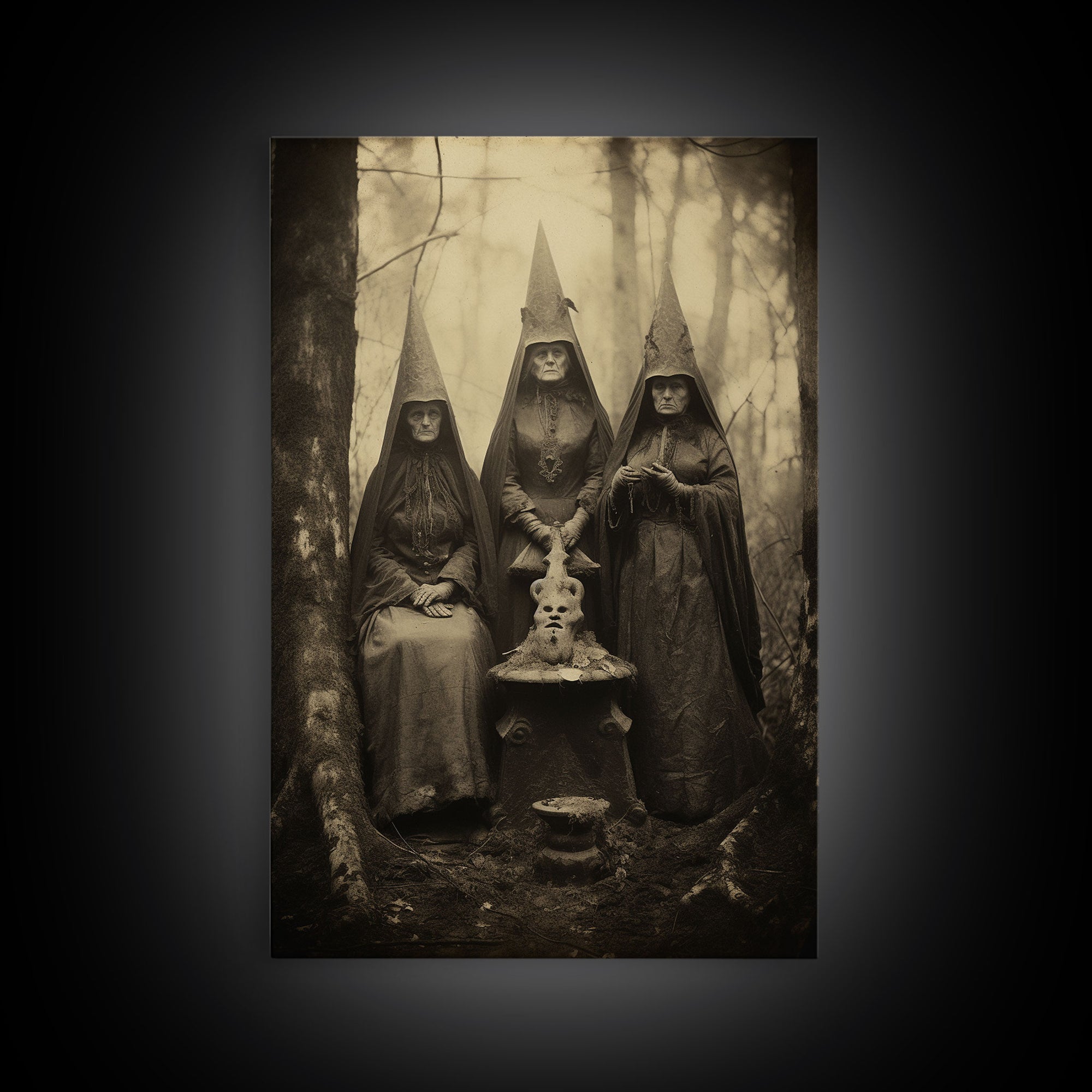 The Coven, Victorian Witches, Vintage Tintype Style Photograph, Framed Canvas Print, Gothic Wall Art, Dark Academia, Witch Art