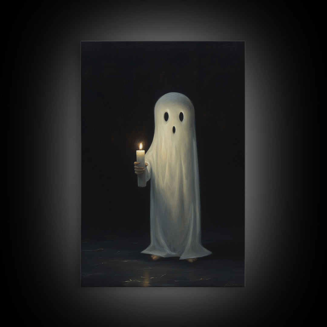 Ghost Holding A Candle Halloween Decor, Art Canvas Print, Spooky Ghost Wall Art, Fall Decor, Halloween wall decor, Funny Halloween Art