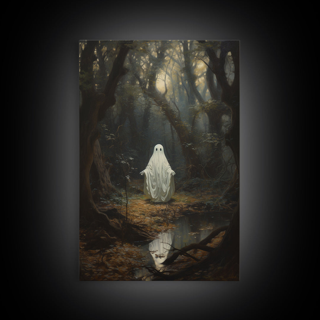 Ghost Dancing In A Haunted Forest, Vintage Canvas, Framed Canvas, Art Canvas Print, Dark Academia, Haunting Ghost, Halloween Decoration