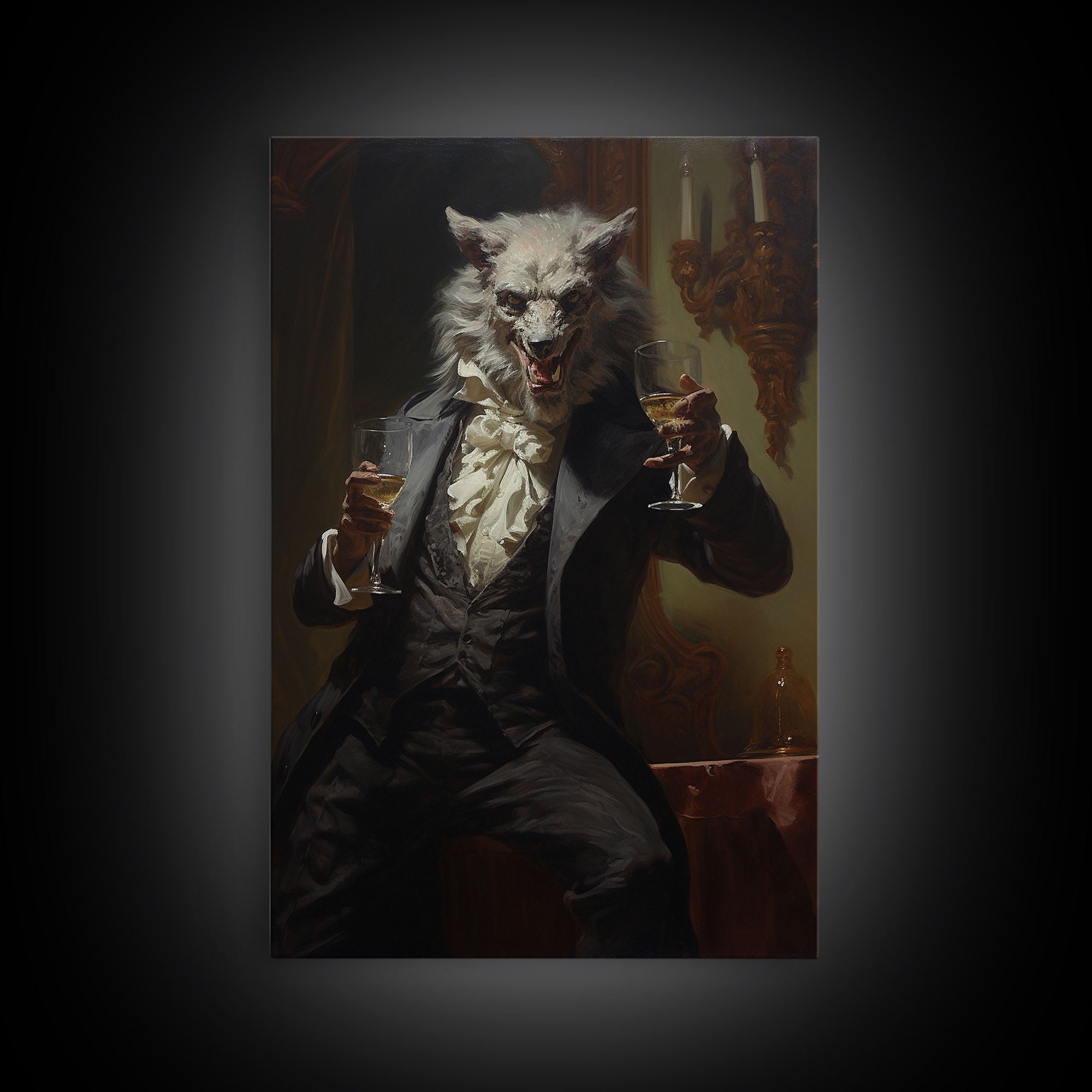 Halloween Wall Art, This Werewolf Is Here To Party, Funny Halloween Decor, Vintage Halloween, Gothic Victorian Werewolf Portrait