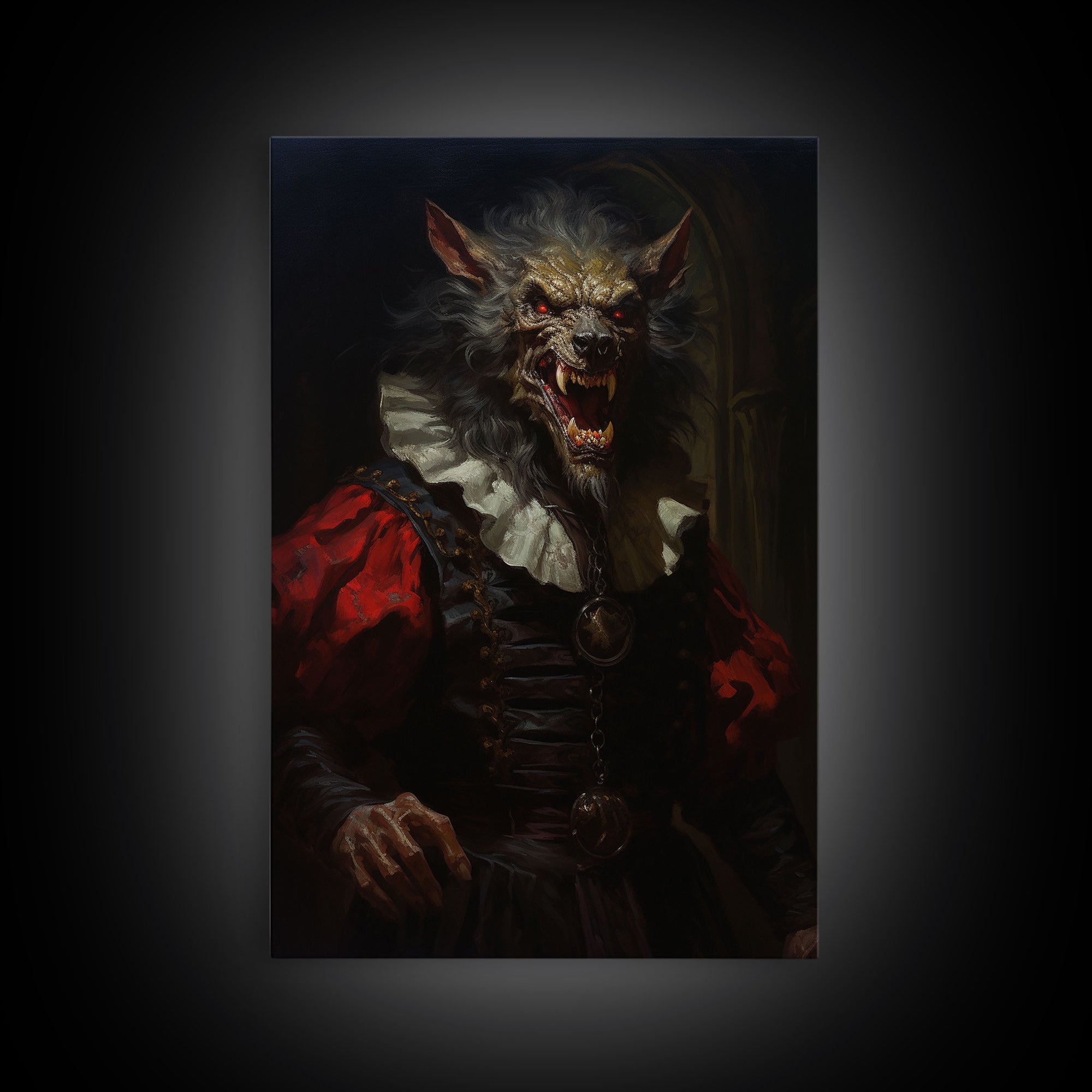 Victorian Business Werewolf Workin' 9 to 5, Framed Canvas, Halloween Canvas Print, Vintage Halloween Funny Gothic Decor