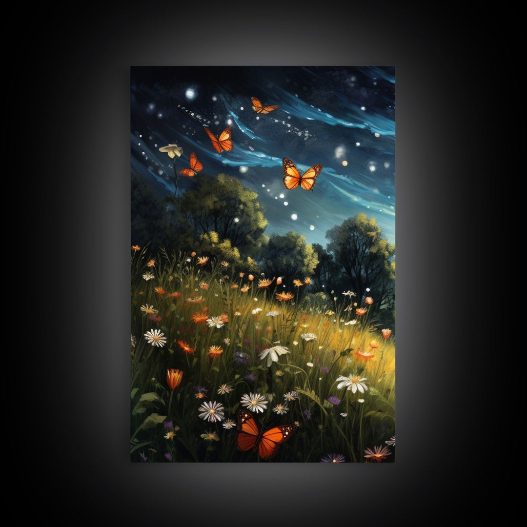 Wildflower Meadow. Wildflower Art, Canvas Print, Butterflies, Wall Art, 3 Piece Wall Art, Country Home Decor, Indie Room Decor, Room Decor