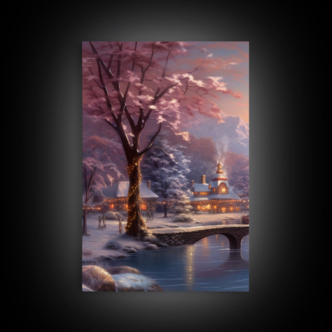 3 Piece Winter Scene, Framed Canvas Prints, Triptych Christmas Painting, Christmas Decor, Winter Art, Christmas Wall art, Xmas Art