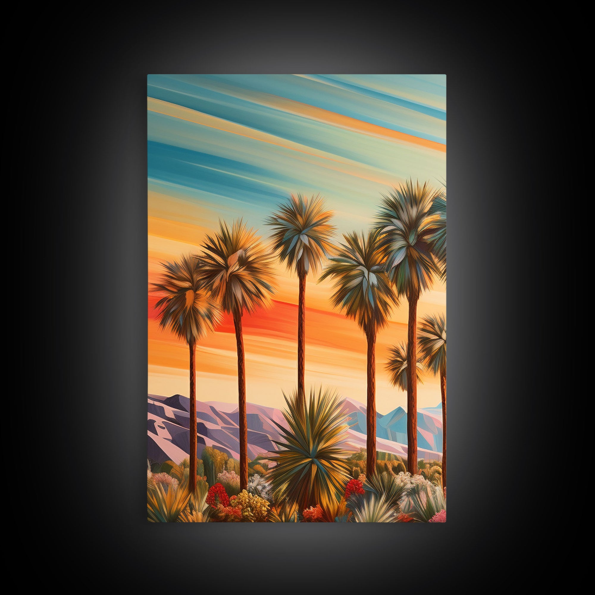Retro Vibes, Arizona Desert Sunset, Framed Canvas Prints, 3 Piece Wall Art, Arizona Desert, Vintage Style Landscape Art, Southwestern Decor