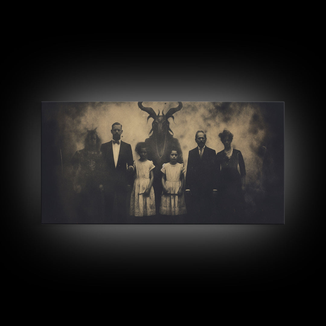 The Demon Cult, Haunted Art, Creepy Halloween Decor, Framed Canvas Print, Vintage Tintype Photo Art, Halloween Print
