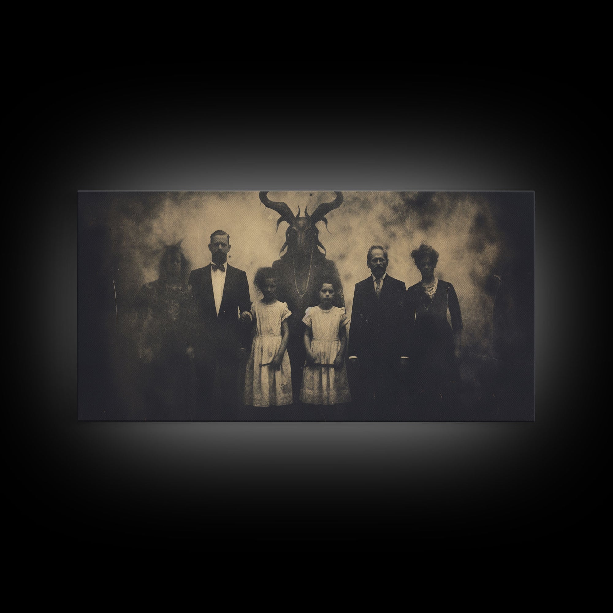 The Demon Cult, Haunted Art, Creepy Halloween Decor, Framed Canvas Print, Vintage Tintype Photo Art, Halloween Print