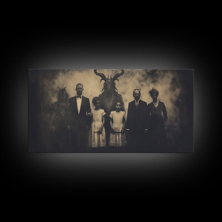 The Demon Cult, Haunted Art, Creepy Halloween Decor, Framed Canvas Print, Vintage Tintype Photo Art, Halloween Print