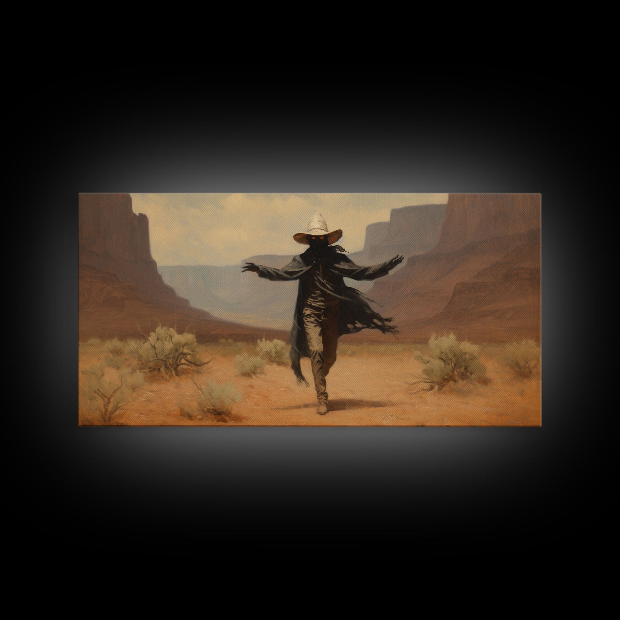 The Fabulous Ghost Cowboy Art, Framed Canvas Print, Halloween art, spooky decor, cowboy art, western decor,  ghost art