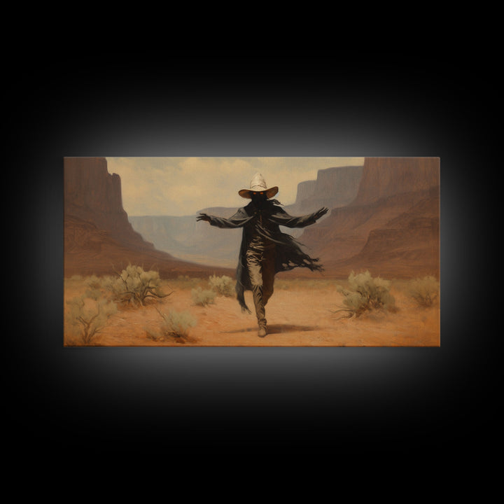 The Fabulous Ghost Cowboy Art, Framed Canvas Print, Halloween art, spooky decor, cowboy art, western decor,  ghost art