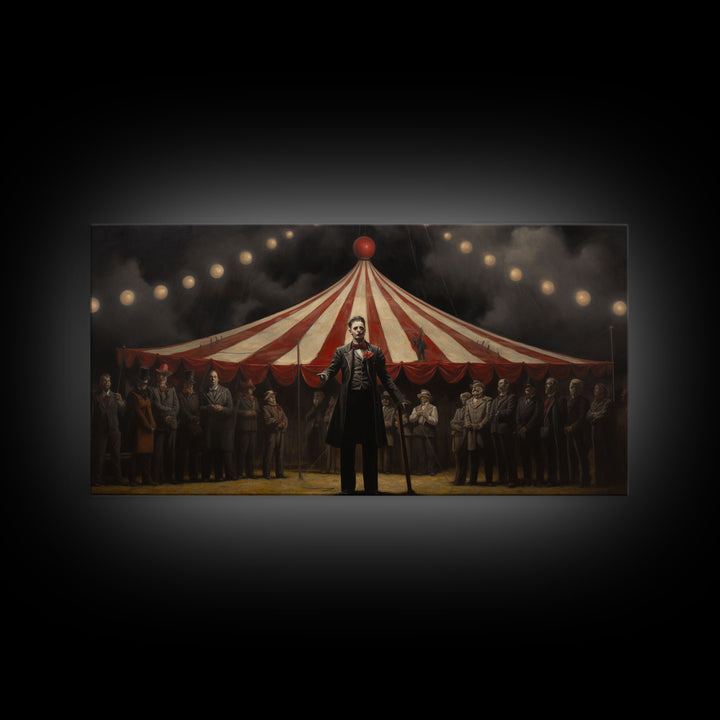 The Cursed Circus, Unique Halloween Art, Framed Canvas Print, Halloween Poster Art, Horror Prints, Victorian Oil Painting, Halloween Decor