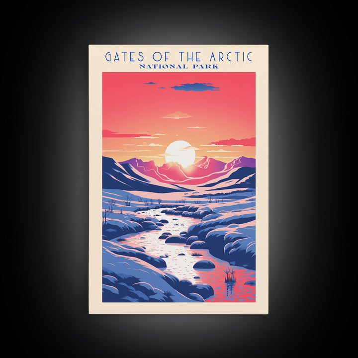 Gates Of The Arctic National Park Travel Art, National Park Print, Minimalist Travel Art, Midcentury Modern Style Landscape Painting