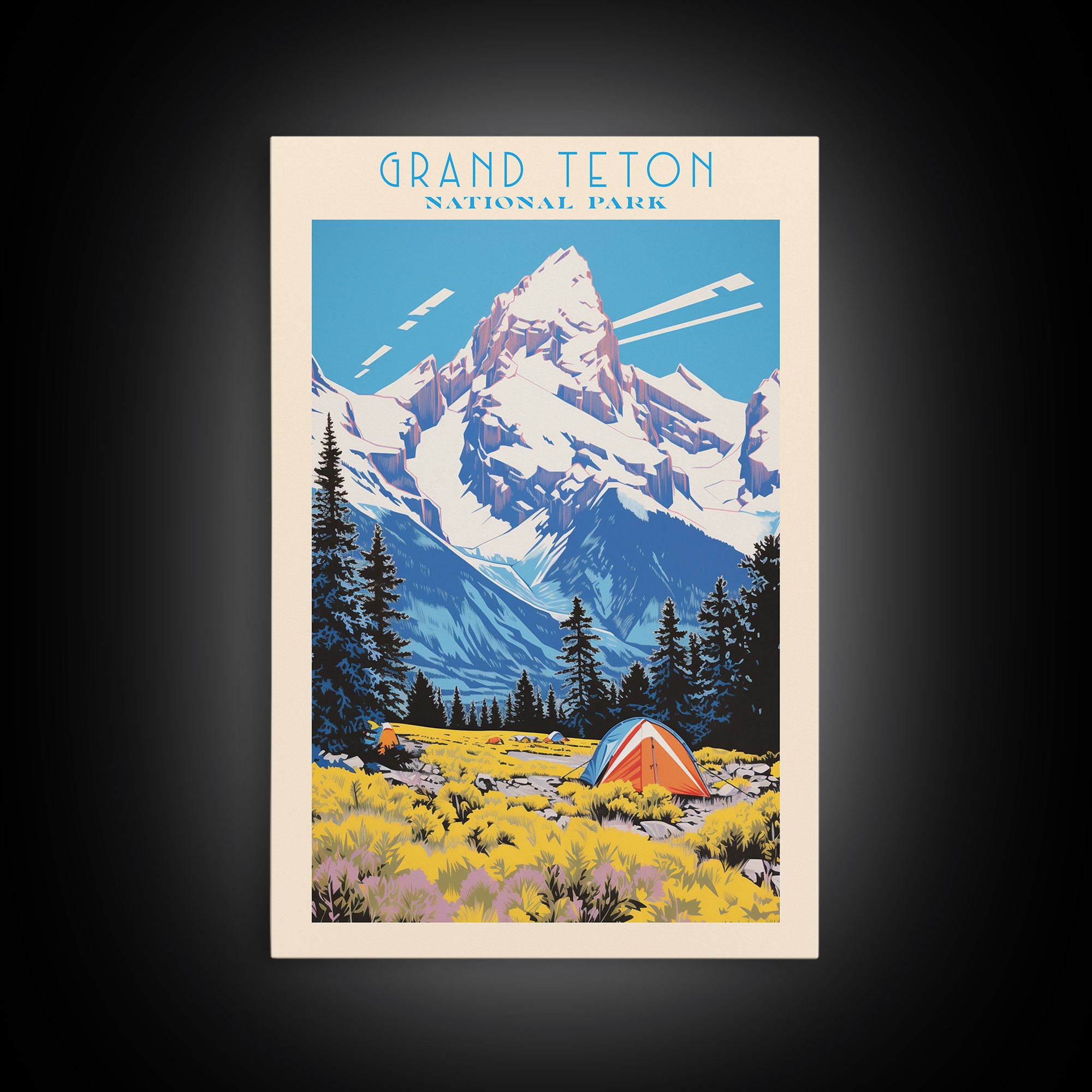 Grand Teton National Park Wyoming Travel Art, National Park Print, Minimalist Travel Art, Midcentury Modern Style Landscape Painting