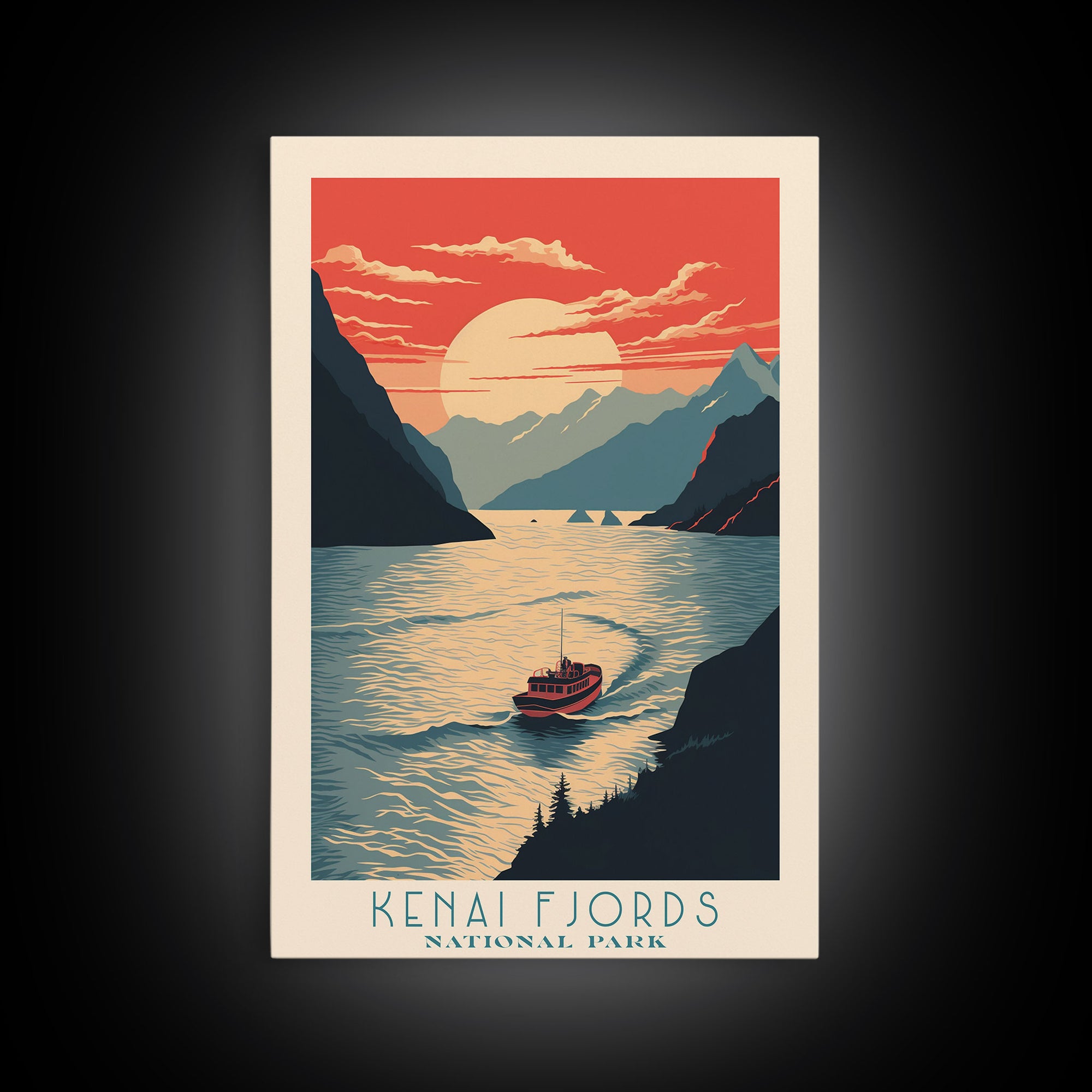 Kenai Fjords National Park Alaska Travel Art, National Park Print, Minimalist Travel Art, Midcentury Modern Style Landscape Painting