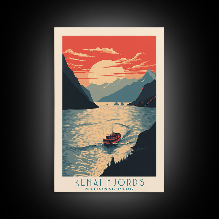 Kenai Fjords National Park Alaska Travel Art, National Park Print, Minimalist Travel Art, Midcentury Modern Style Landscape Painting