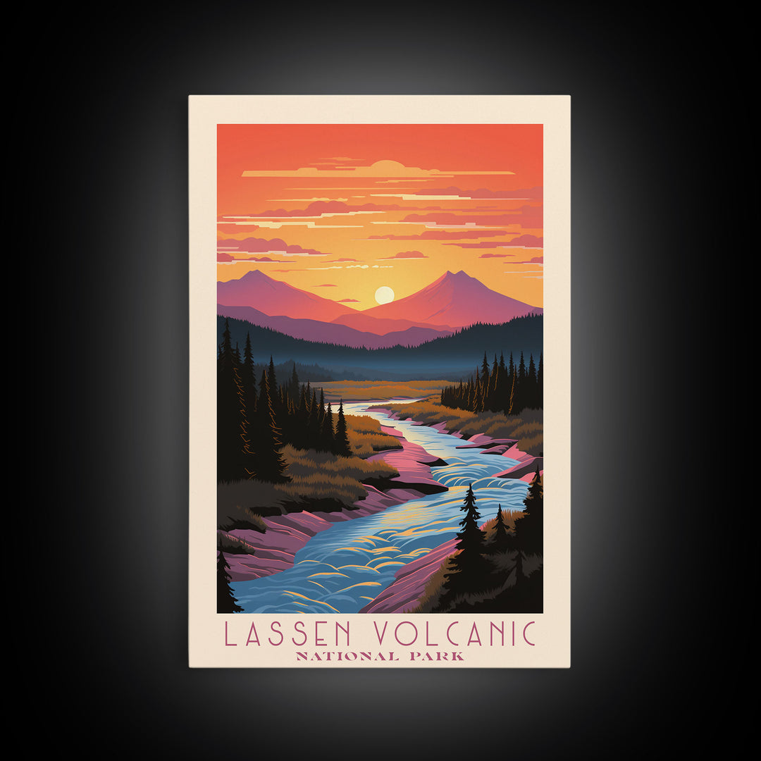 Lassen Volcanic National Park California Travel Art, National Park Print, Minimalist Travel Art, Midcentury Modern Style Landscape Painting